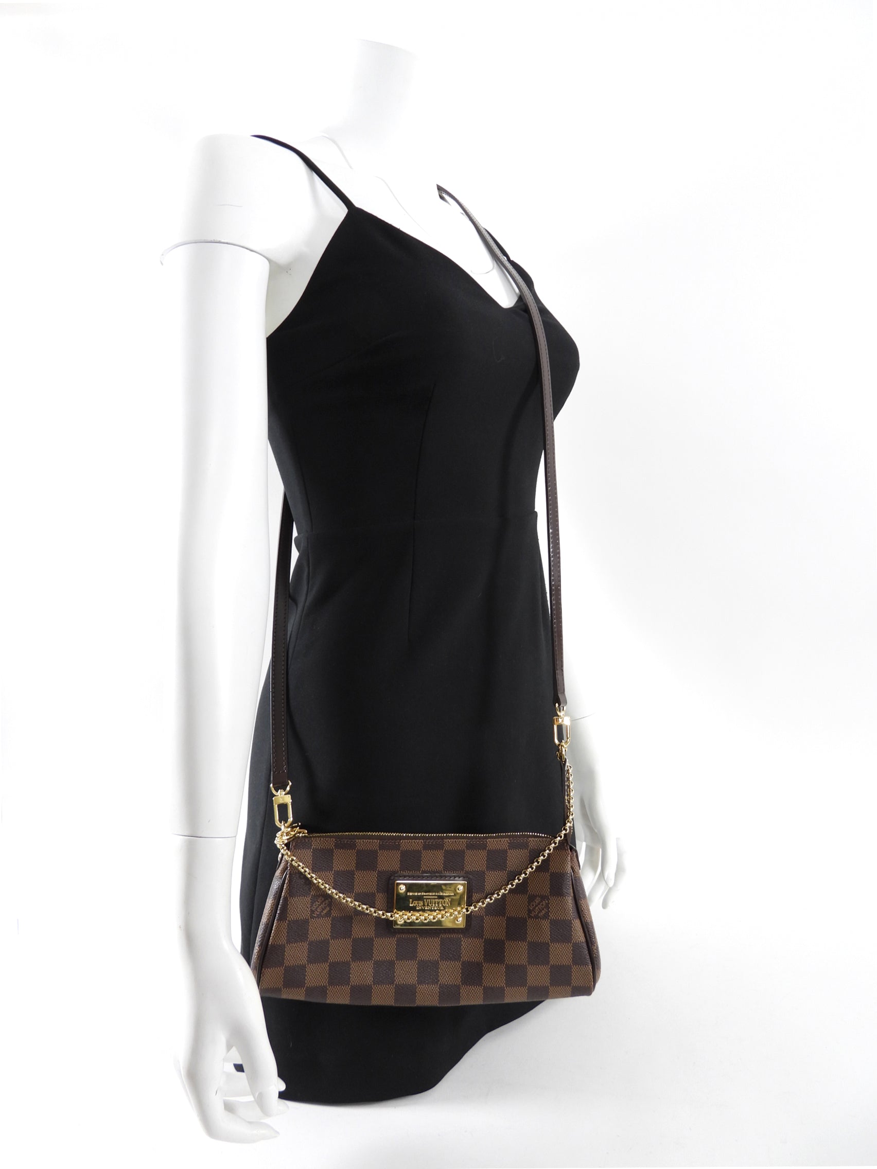 Louis Vuitton Damier Ebene Coated Canvas Eva Chain 2-Way Strap Pochette Bag