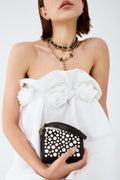 Alexander McQueen Black Leather Faux Pearl Embellished Box Crossbody