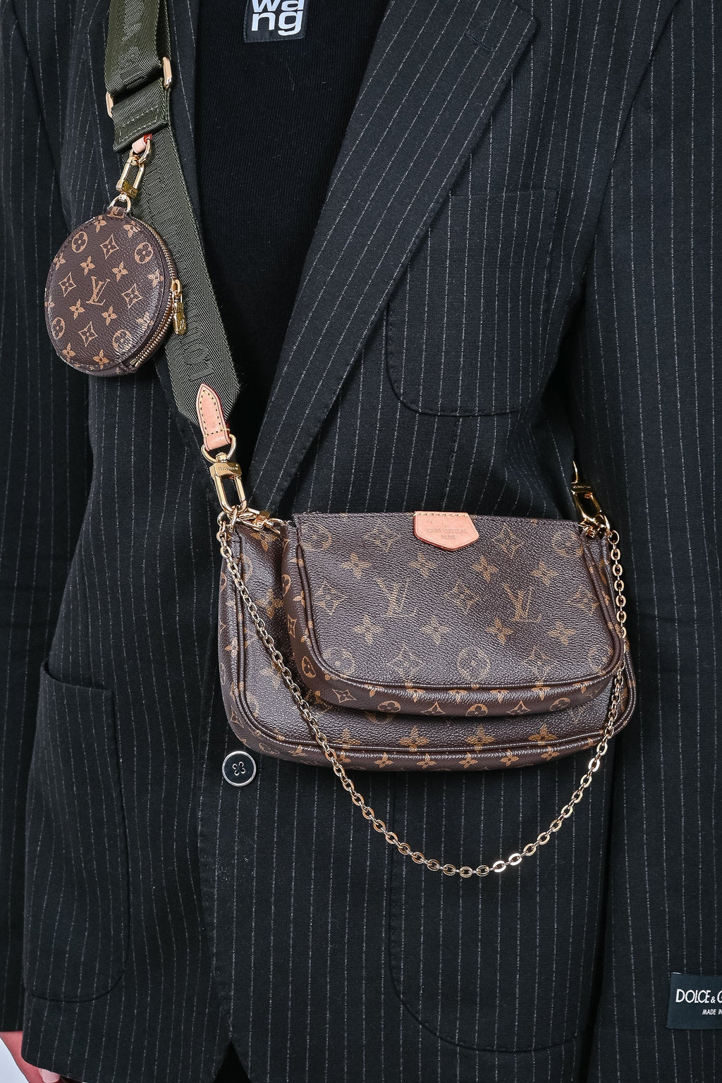 Louis Vuitton 2020 Brown Leather Monogram Multi Pouch Pochette Crossbody w/ Green Strap