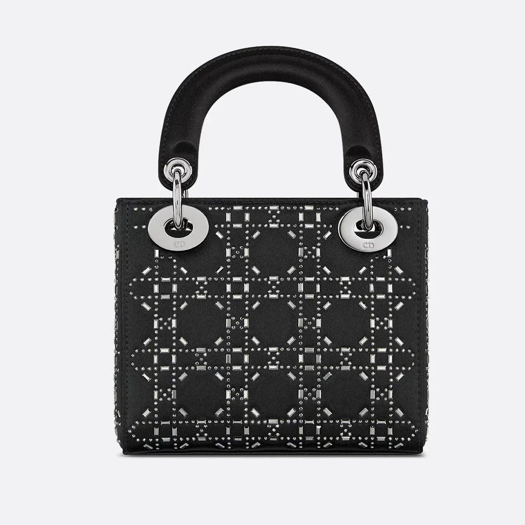 Dior Mini Lady Dior Strass Cannage Satin Bag - Black
