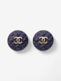 Chanel CC Button Earrings Blue / Gold Gold Plated