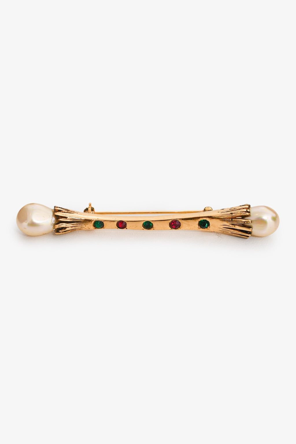 Pre-Loved Chanel™ Gold-Tone Crystal Pearl Bar Brooch