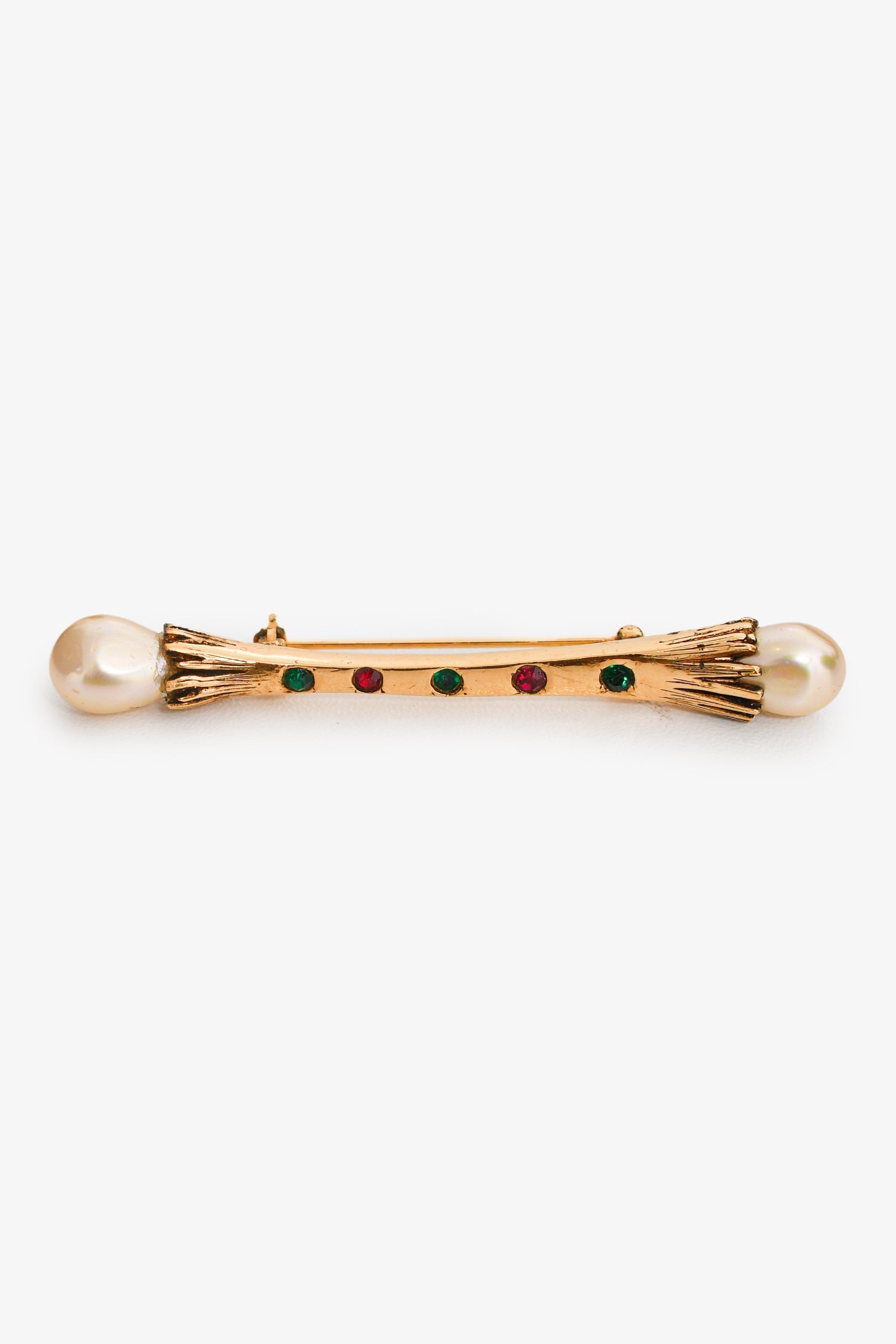 Pre-Loved Chanel™ Gold-Tone Crystal Pearl Bar Brooch