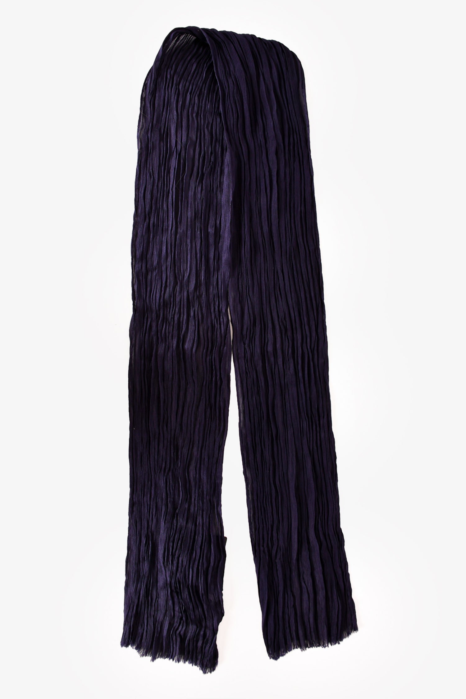 Saint Laurent Navy Blue Silk Pleated Scarf