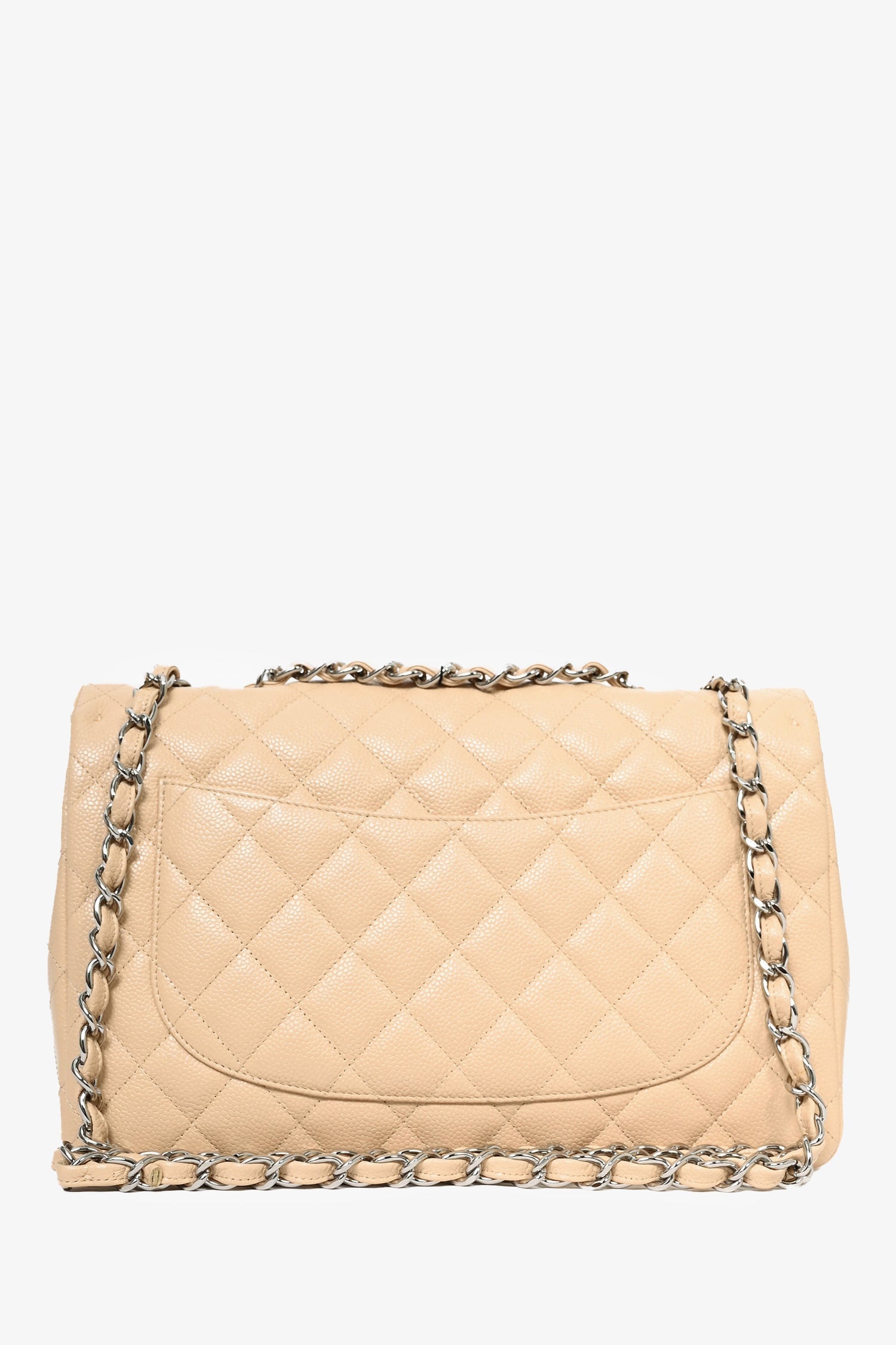 Pre-loved Chanel™ 2010/11 Beige Caviar Leather Jumbo Classic Flap Bag