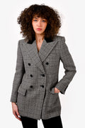 Saint Laurent 2023 Black/White Houndstooth Wool Double Breasted Blazer Jacket Size 38