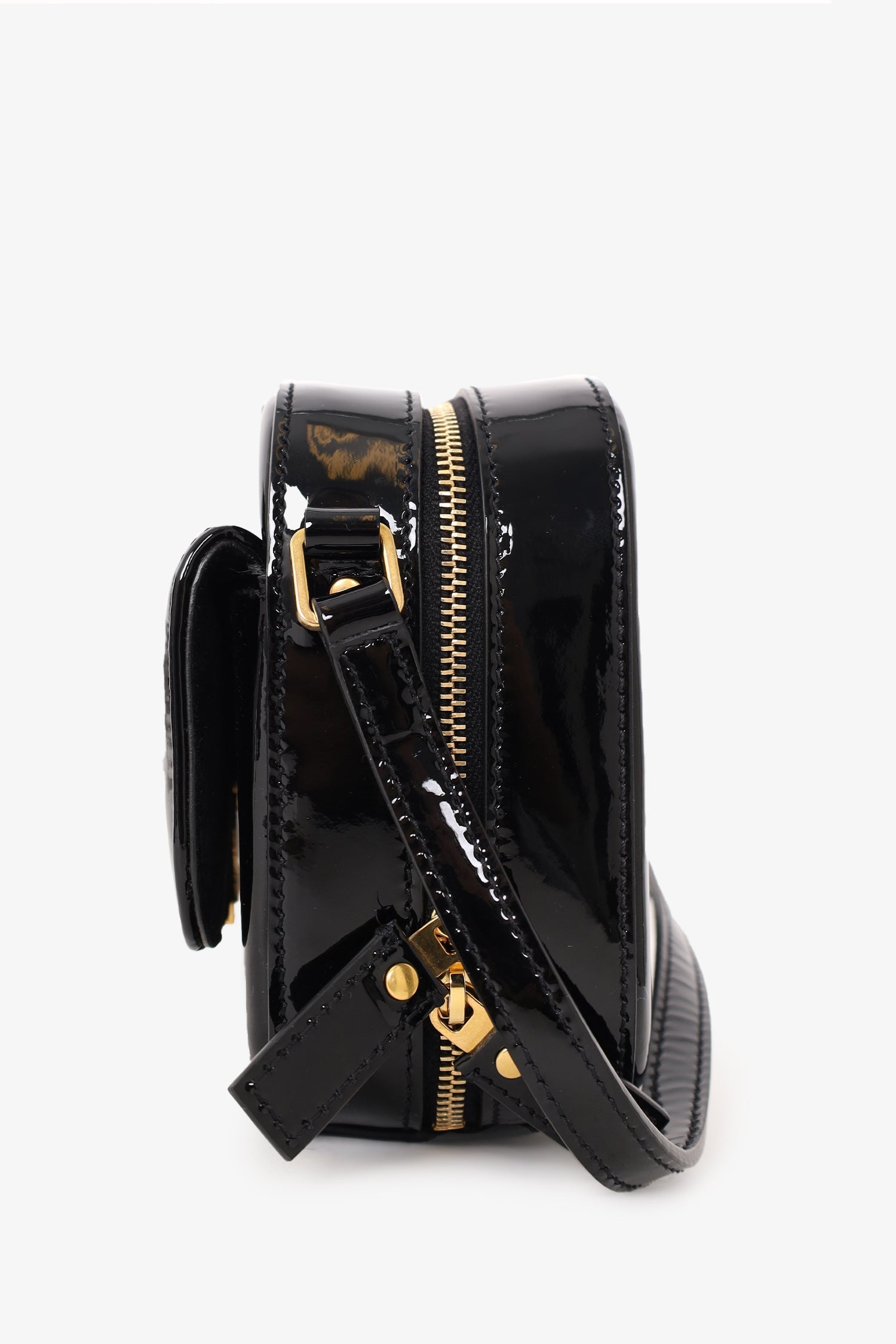 Saint Laurent Black Patent Leather Mini Vicky Camera Bag