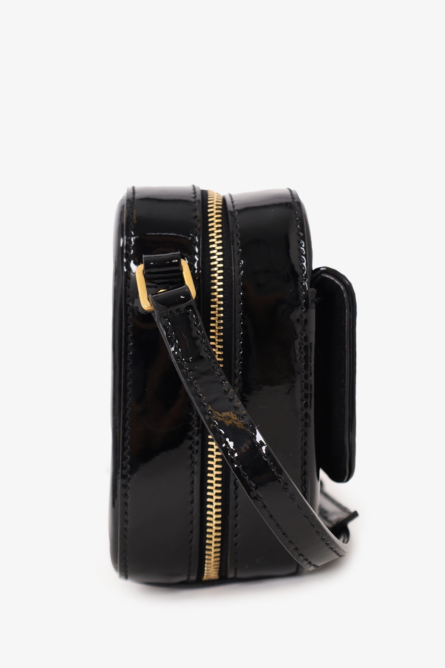 Saint Laurent Black Patent Leather Mini Vicky Camera Bag