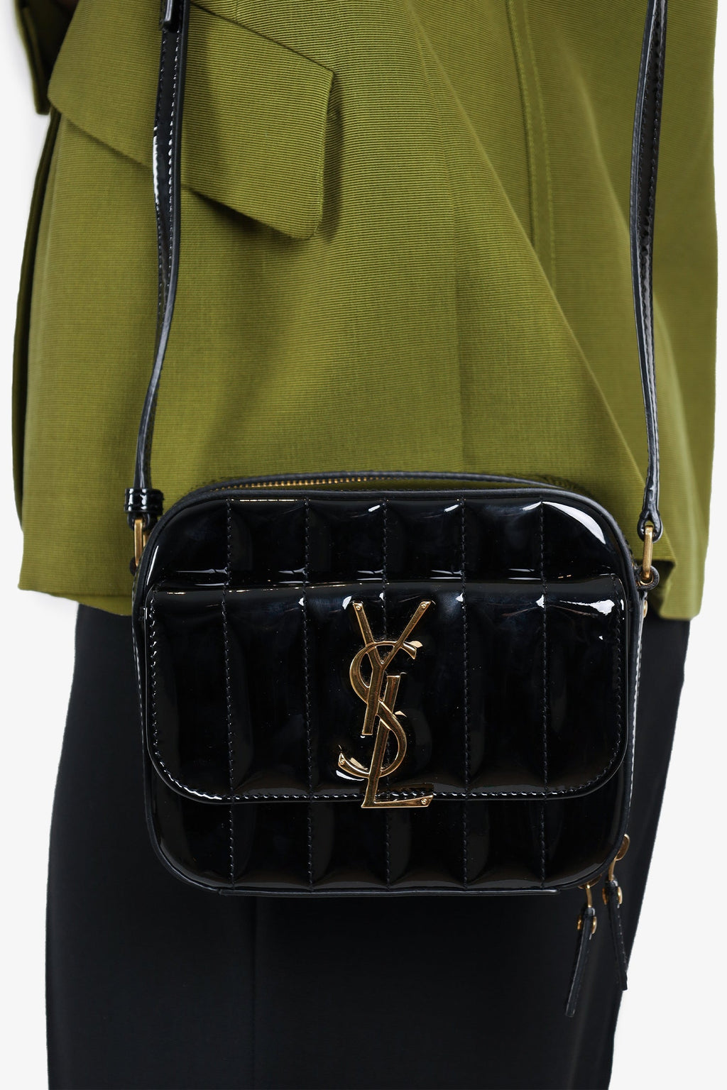 Saint Laurent Black Patent Leather Mini Vicky Camera Bag