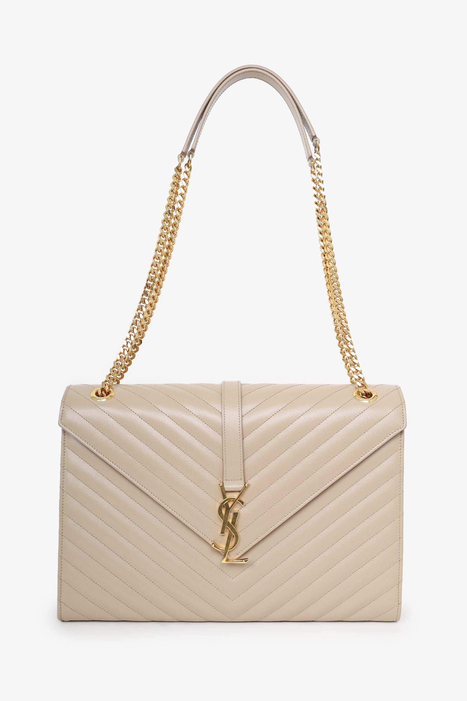 Saint Laurent Beige Grain De Poudre Matelasse Chevron Large Envelop Bag