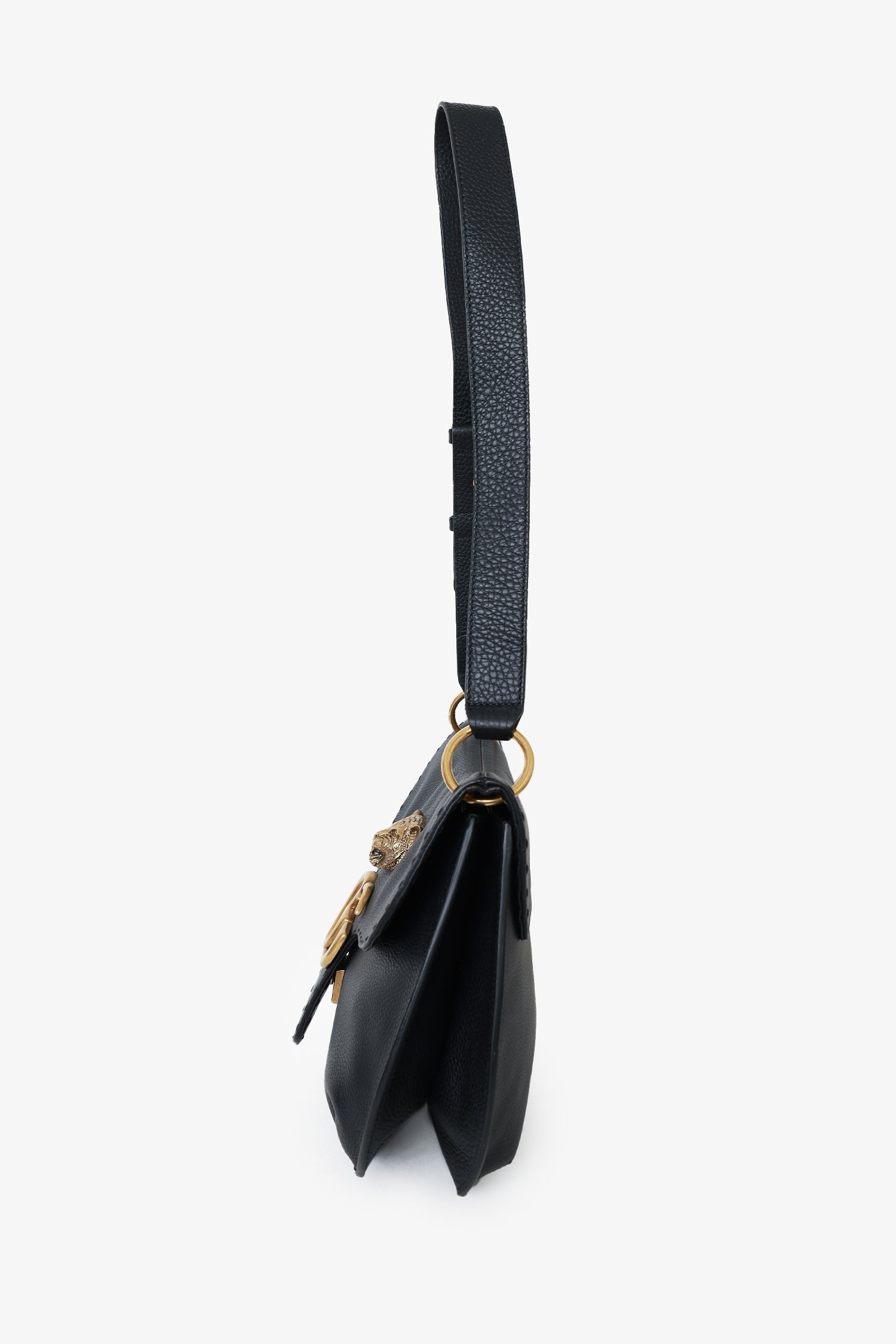 Gucci Black Leather GG Marmont Animalier Shoulder Bag