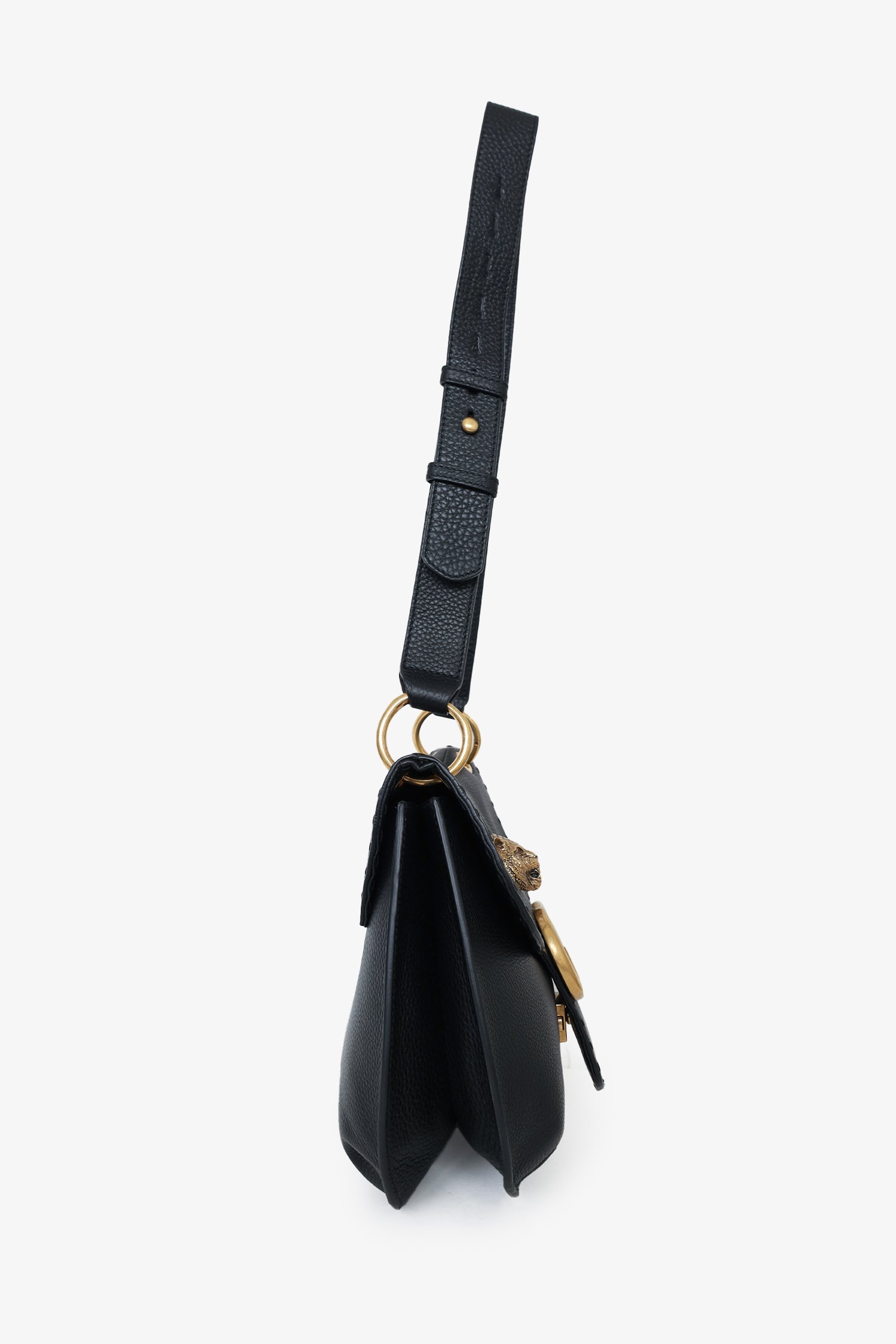 Gucci Black Leather GG Marmont Animalier Shoulder Bag