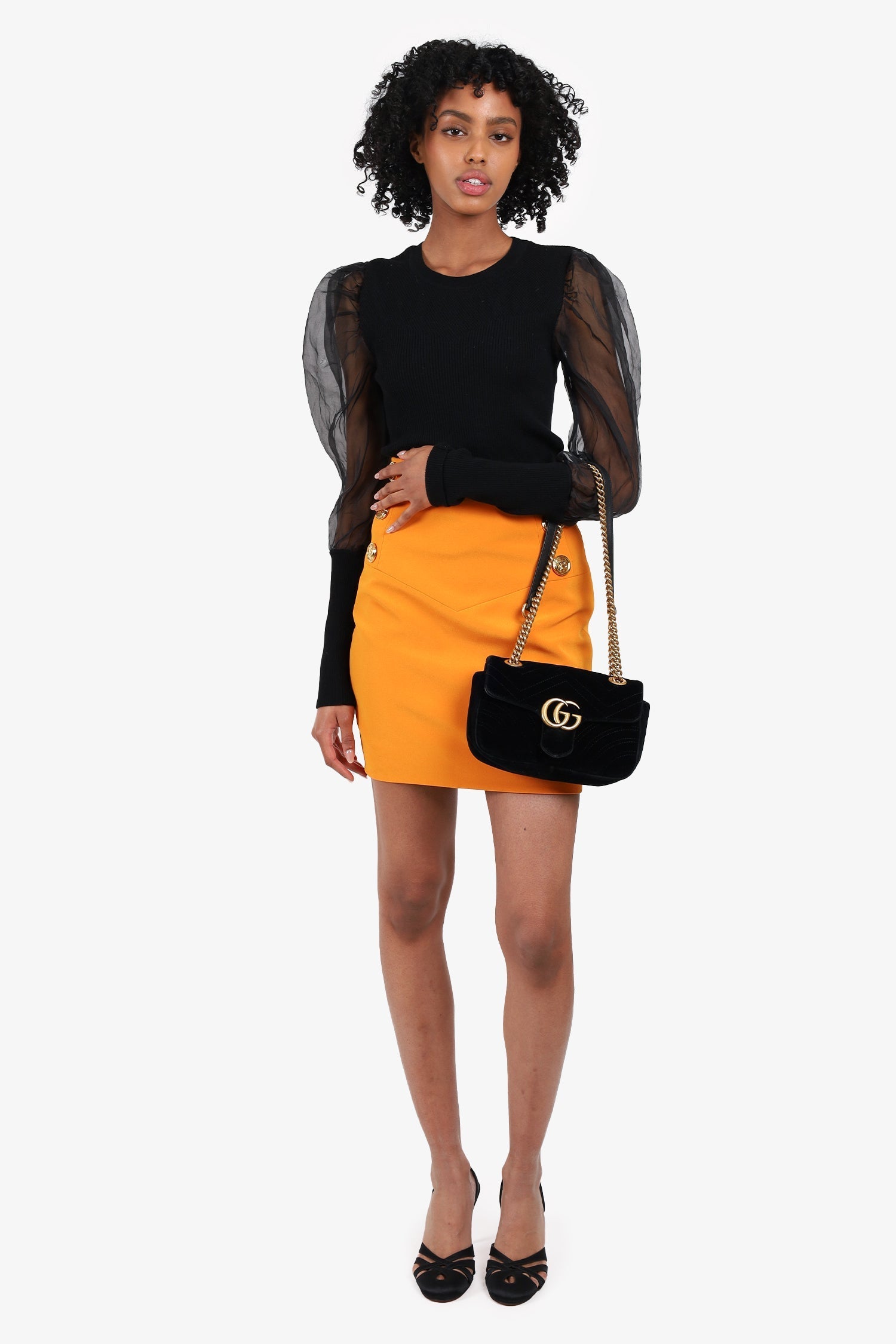 Gucci Black Matelasse Velvet Mini GG Marmont Shoulder Bag