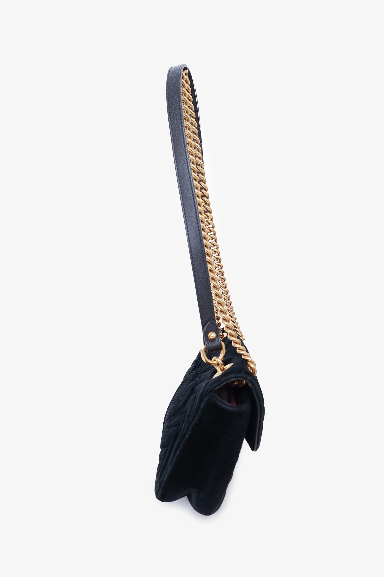 Gucci Black Matelasse Velvet Mini GG Marmont Shoulder Bag