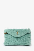 Saint Laurent 2021 Teal Shearling Loulou Shoulder Bag (As Is)