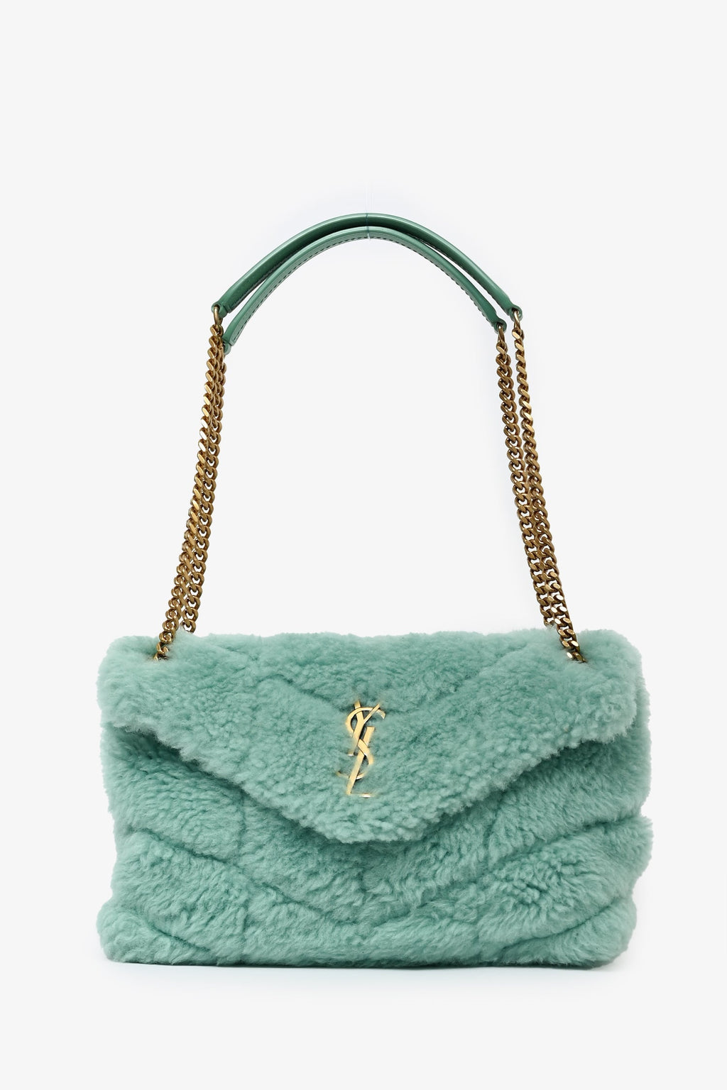 Saint Laurent 2021 Teal Shearling Loulou Shoulder Bag (As Is)