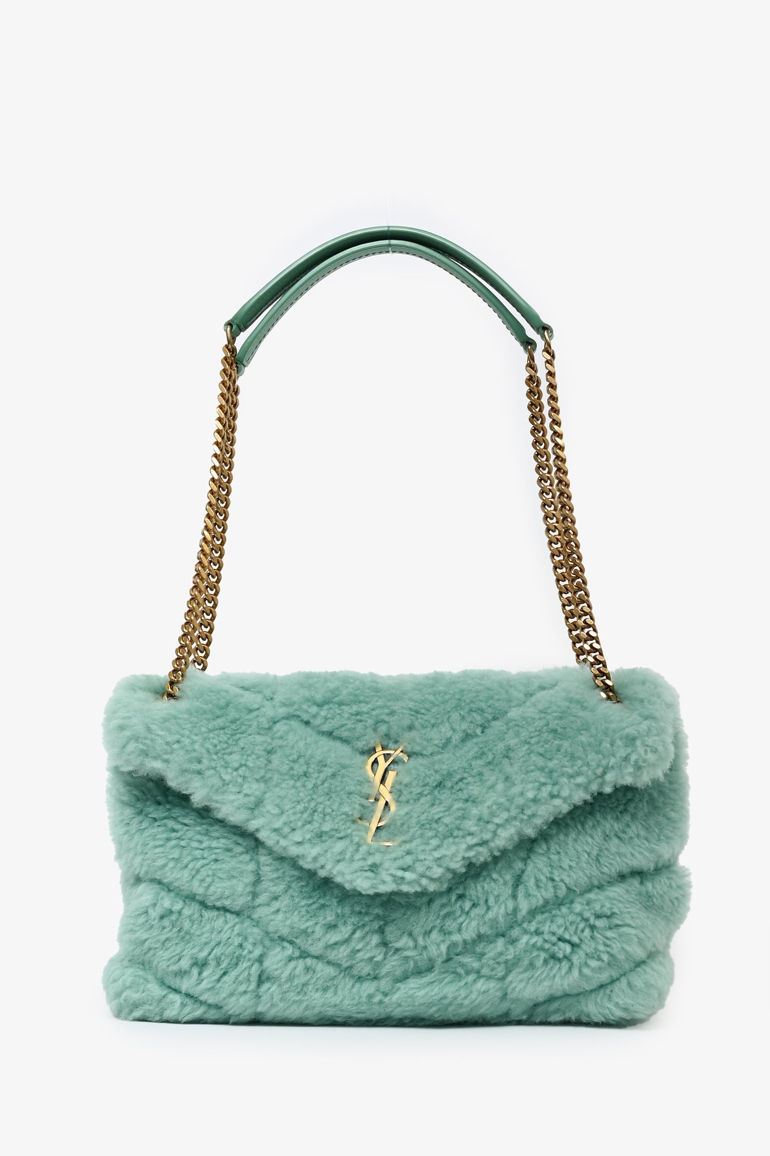 Saint Laurent 2021 Teal Shearling Loulou Shoulder Bag (As Is)