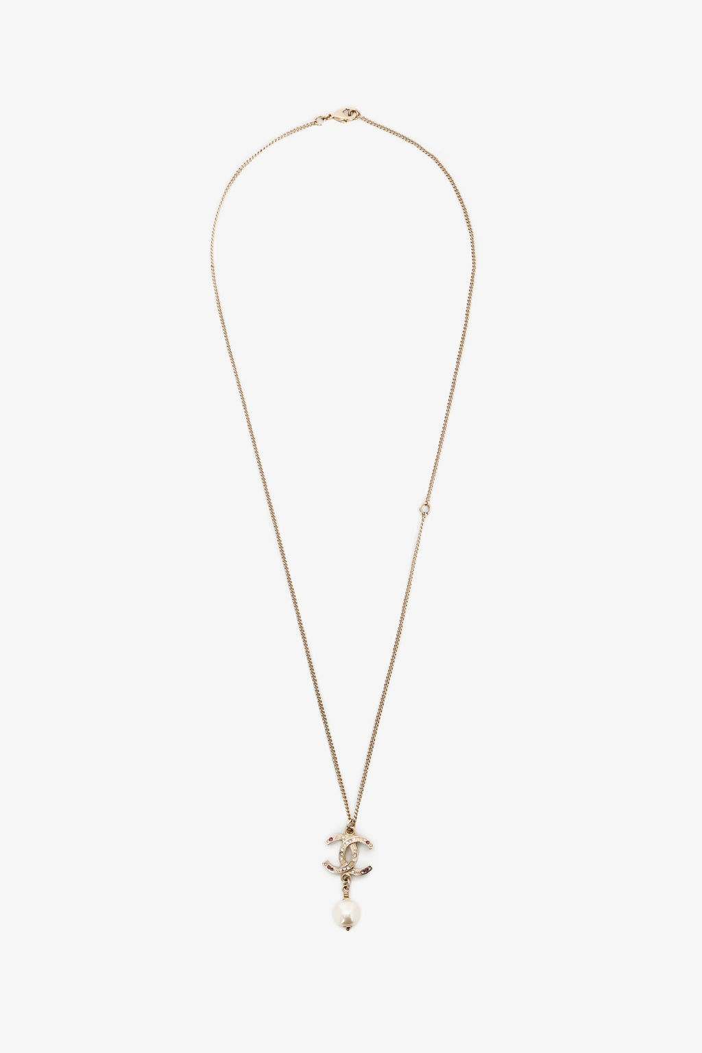Pre-Loved Chanel™ 2012 Gold Toned 'CC' Faux Pearl Drop Necklace