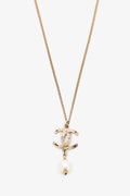 Pre-Loved Chanel™ 2012 Gold Toned 'CC' Faux Pearl Drop Necklace