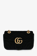 Gucci Black Velvet Marmont Mini Chain Crossbody