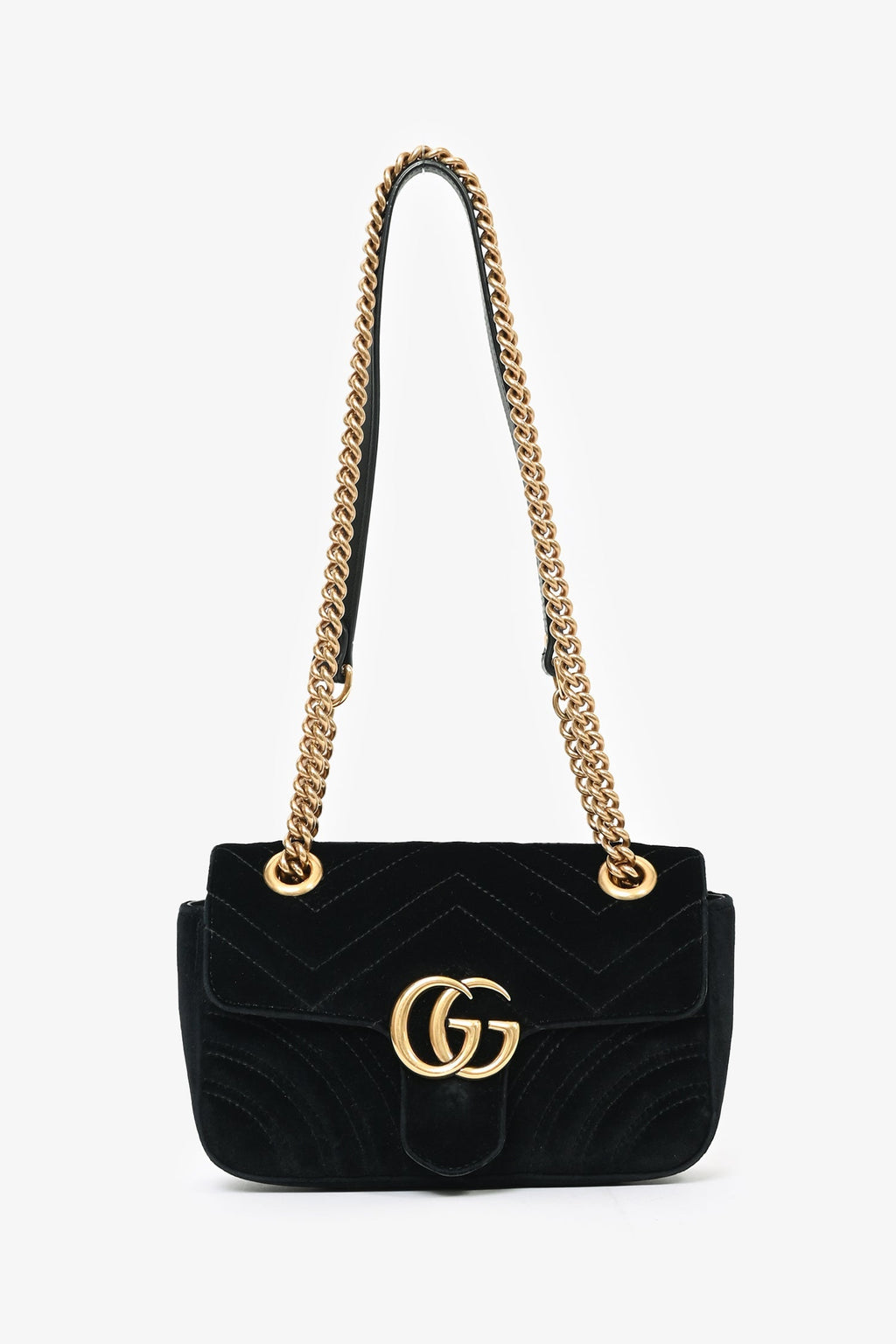 Gucci Black Velvet Marmont Mini Chain Crossbody