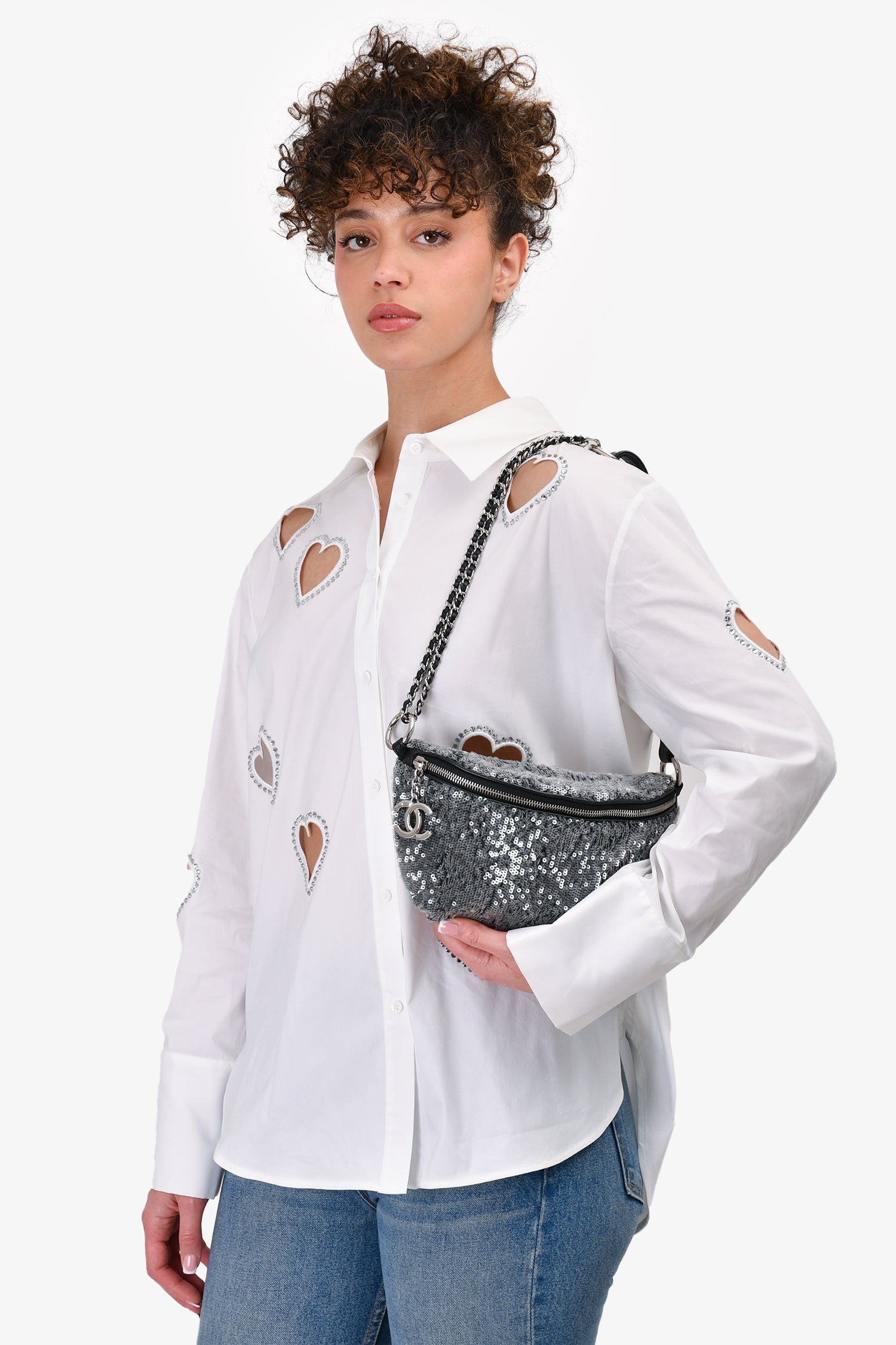 Pre-Loved Chanel™ 2018 Grey Sequin CC Belt Bag