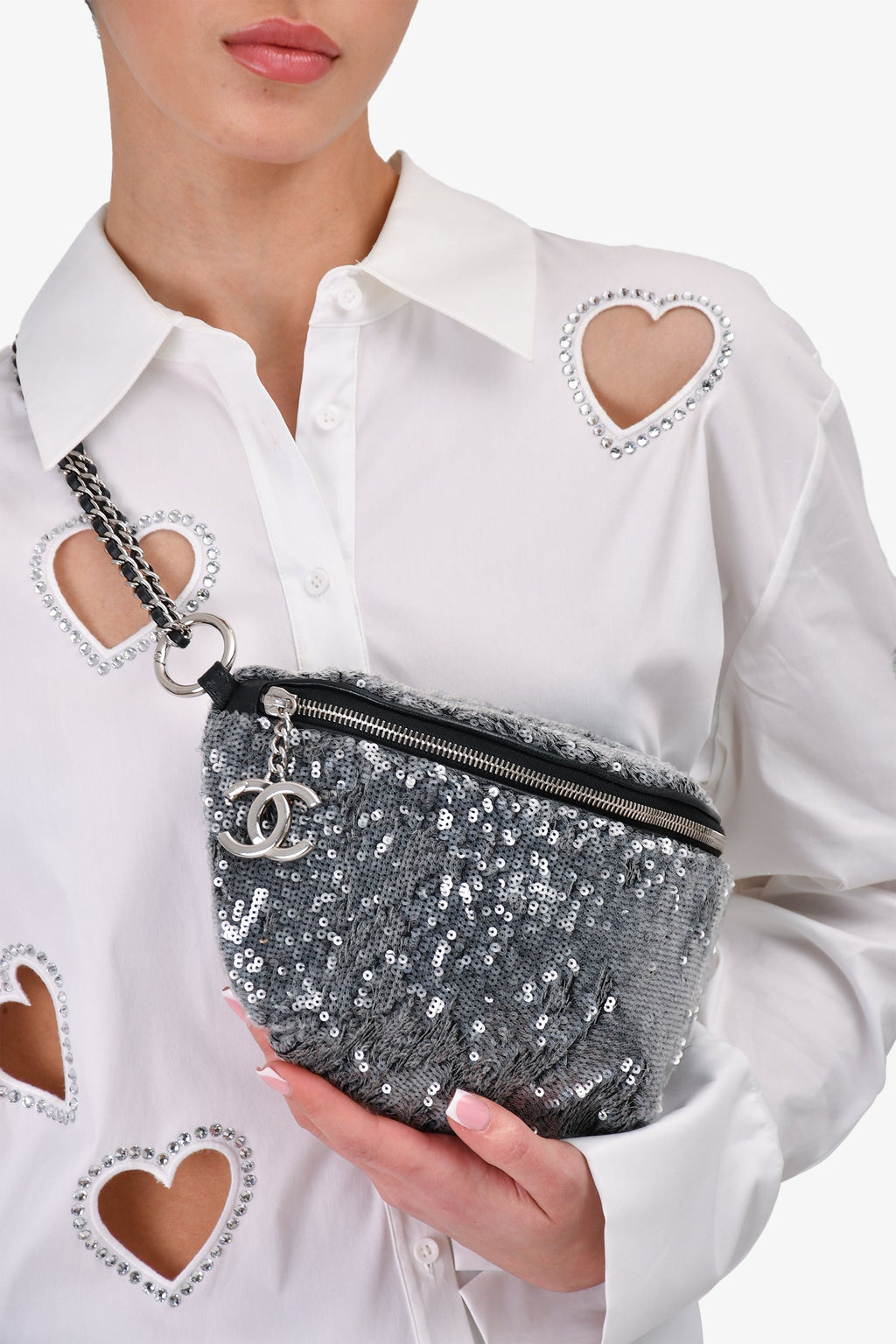 Pre-Loved Chanel™ 2018 Grey Sequin CC Belt Bag
