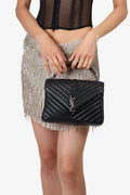 Saint Laurent 2017 Black Leather Chevron Medium College Crossbody Bag