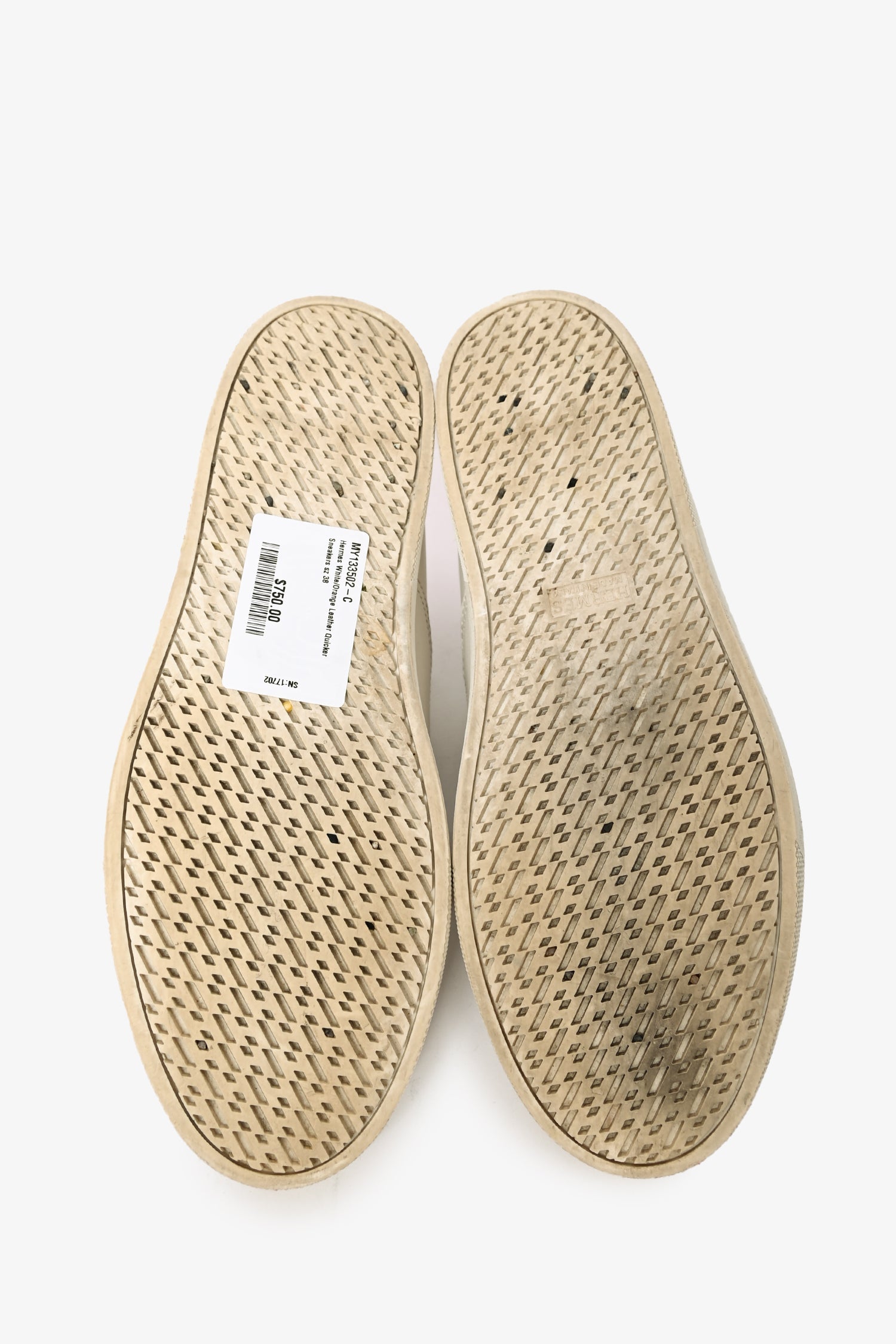 Hermès White/Orange Leather Quicker Sneakers Size 38