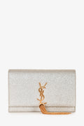 Saint Laurent Gold Metallic Leather Logo Wallet On Chain