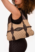 Gucci Brown GG Leather/Canvas Hobo Bag