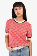 Gucci Red/White knit 'GG' Short Sleeve Top Size L
