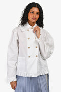 Pre-Loved Chanel™ White Ruffle Hem Anchor Button Detail Blouse Size 36