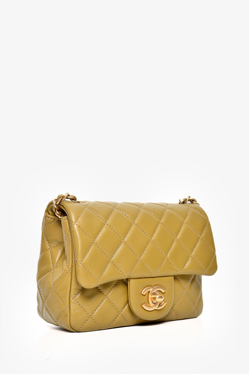 Pre-Loved Chanel™ 2022 Green Quilted Lambskin Mini Pearl Crush Flap Bag