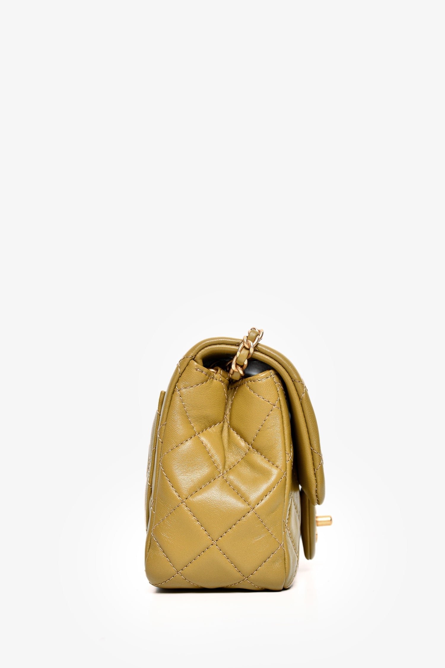 Pre-Loved Chanel™ 2022 Green Quilted Lambskin Mini Pearl Crush Flap Bag