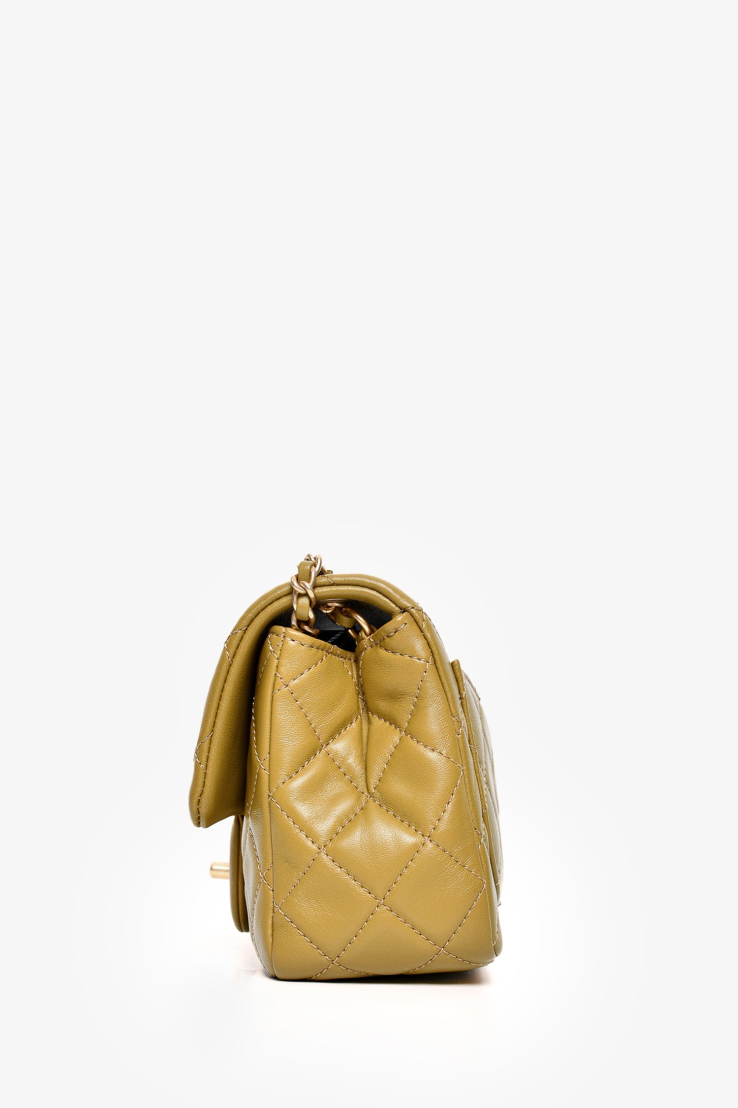 Pre-Loved Chanel™ 2022 Green Quilted Lambskin Mini Pearl Crush Flap Bag