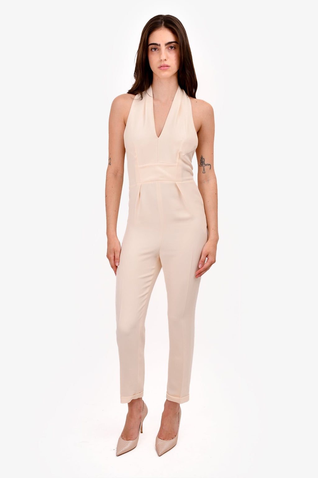 Gucci Cream Silk Halter-Neck Jumpsuit Size 40