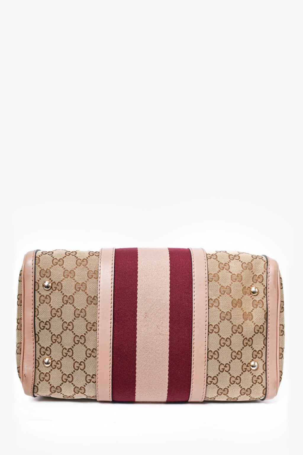 Gucci Brown GG Canvas/Pink Striped Boston Bag with Strap