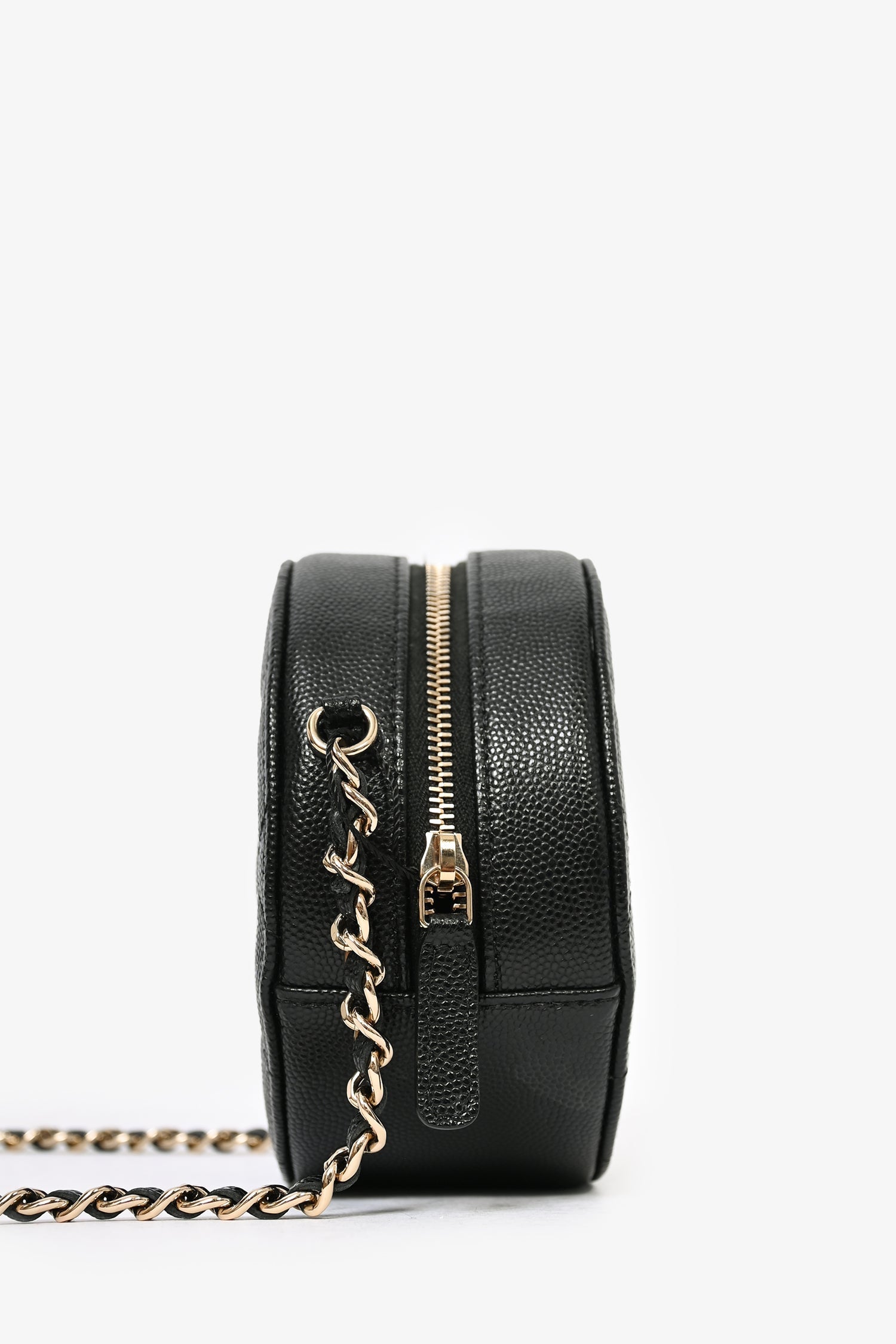Pre-Loved Chanel™ 2020 Black Caviar Leather Round Chain Bag