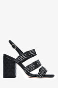 Pre-Loved Chanel™ Black/White Leather/Tweed Quilted Block Heels Size 37