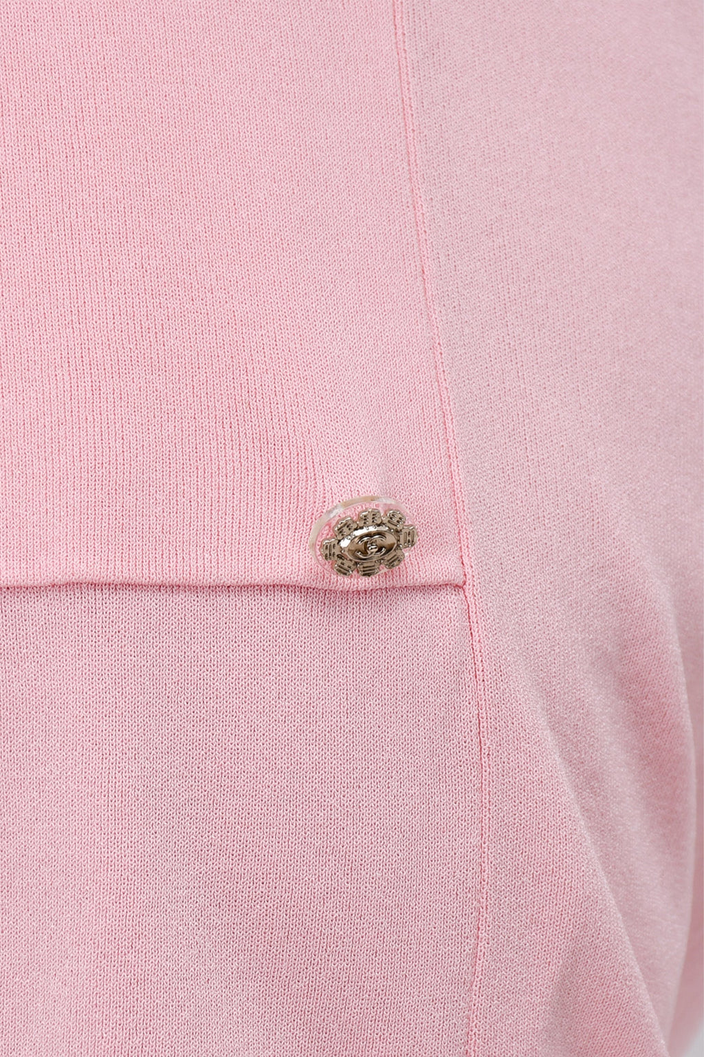 Pre-Loved Chanel™ Baby Pink Knit Short Sleeve Front Pocket Detail Dress Size 38