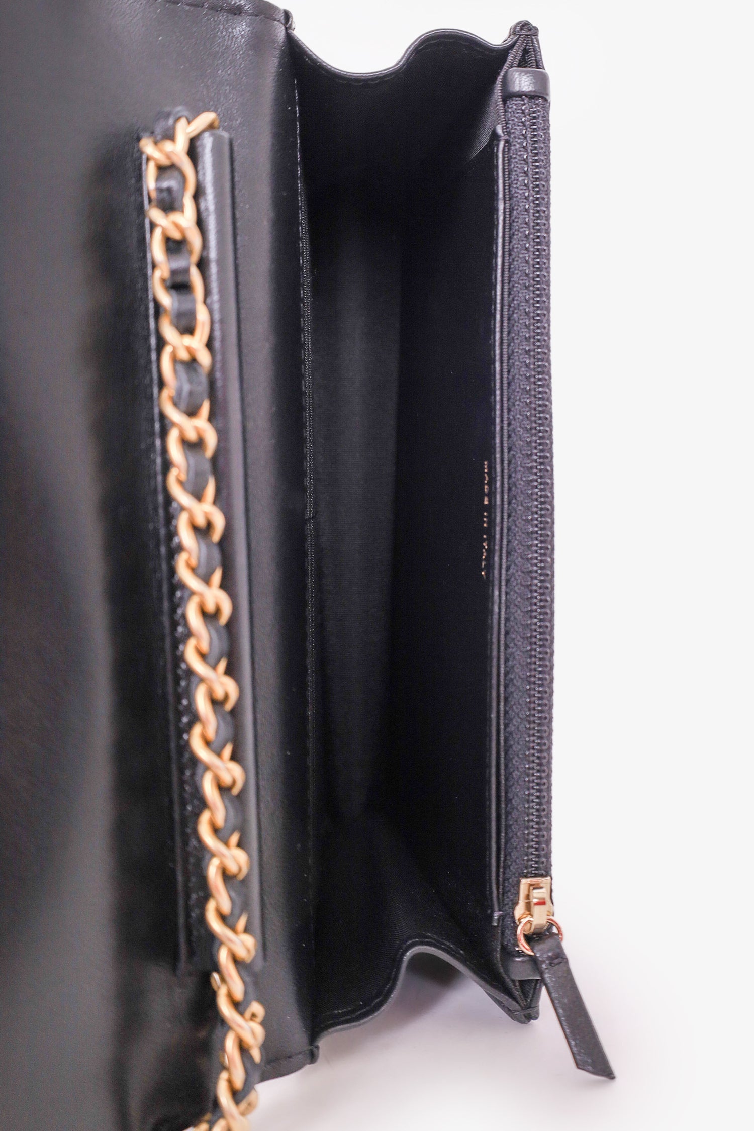 Pre-Loved Chanel™ 2018-19 Black Lambskin Quilted Studded Lucky Charm Wallet On Chain