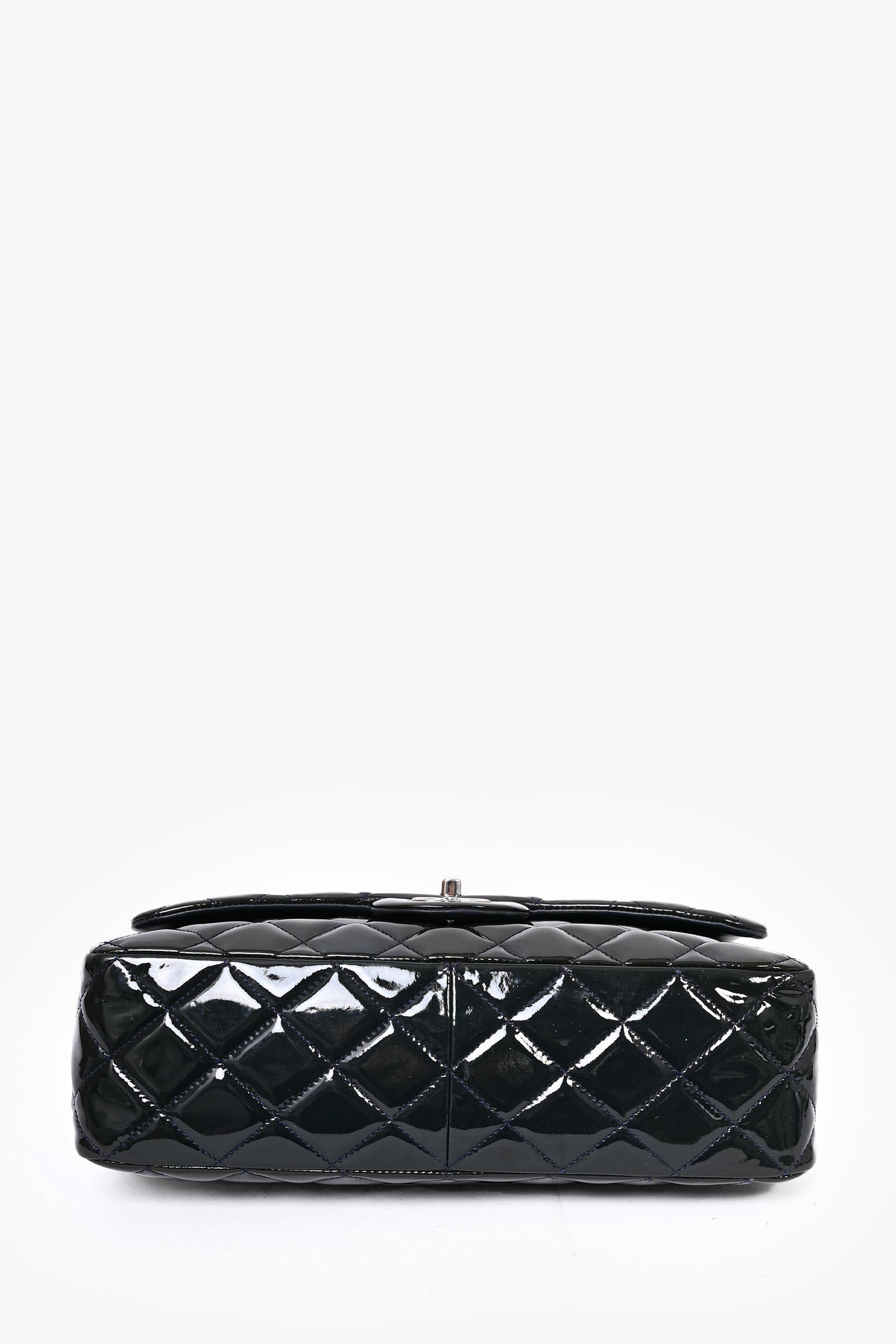Pre-Loved Chanel™ 2009/10 Green Quilted Patent Blue Stitched Jumbo Single Flap Shoulder Bag