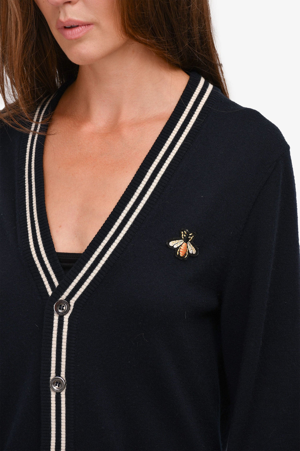 Gucci Navy Wool Striped Bee Embroidered igan Size S