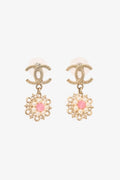 Pre-Loved Chanel™ 2016 Gold-Tone/Pink CC Flower Drop Earrings
