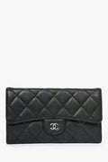 Pre-Loved Chanel™ 2009/10 Black Cavier Quilted Trifold Wallet