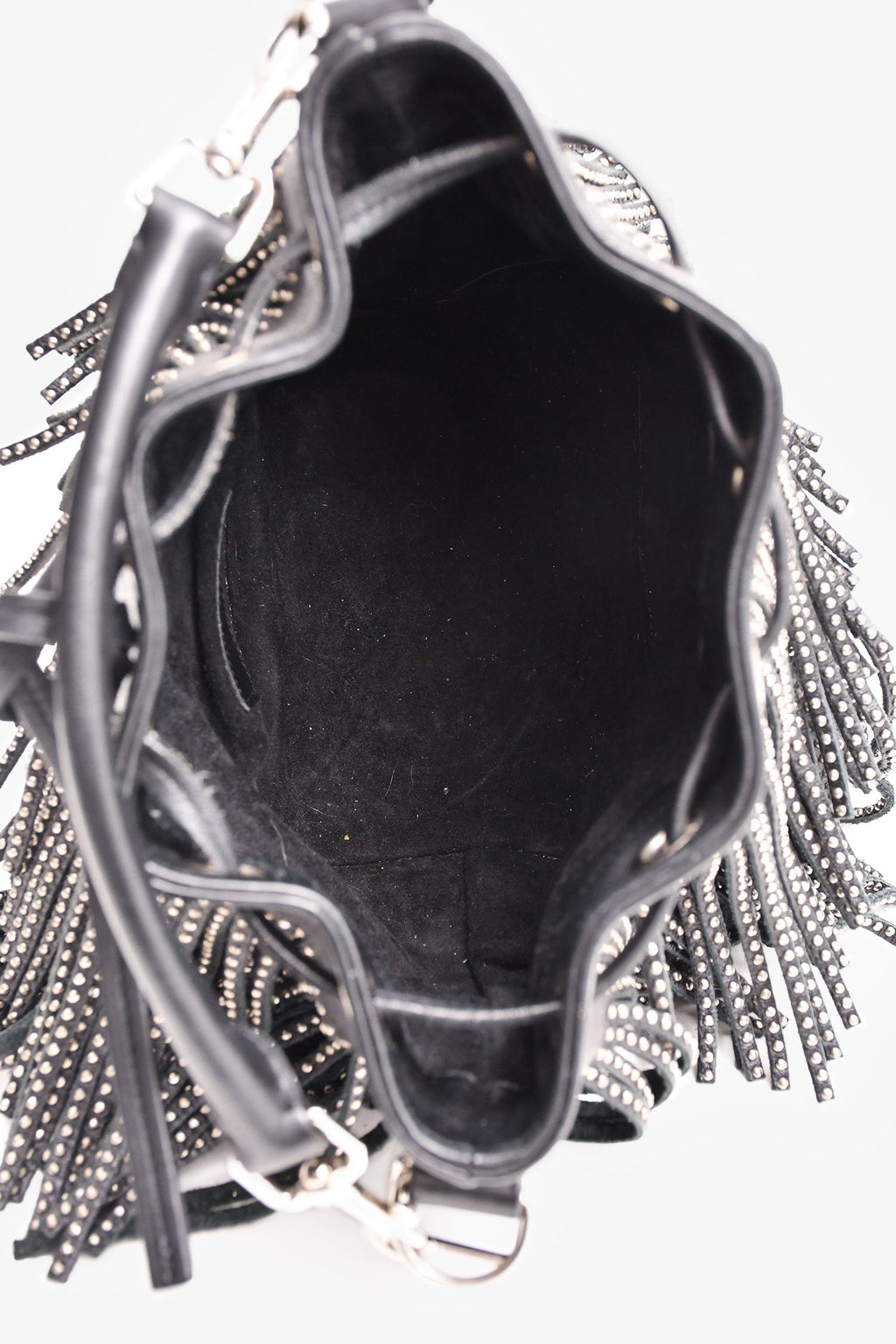 Saint Laurent Black/Silver Leather Fringe Bucket Bag