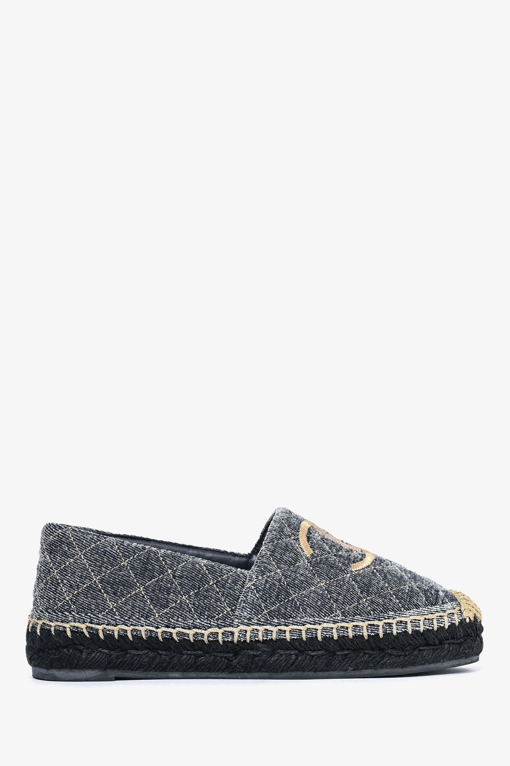 Pre-Loved Chanel™ Blue/Gold Velvet CC Espadrilles Size 38