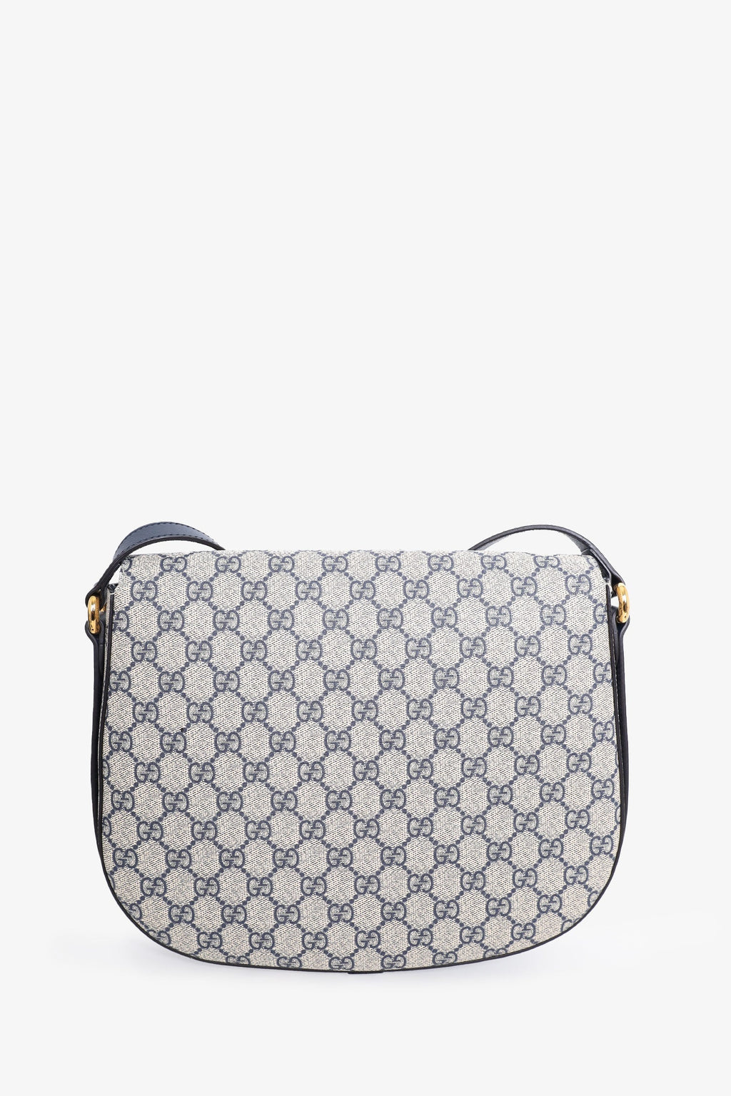 Gucci Black/Beige GG Canvas Large Flap Saddle Bag