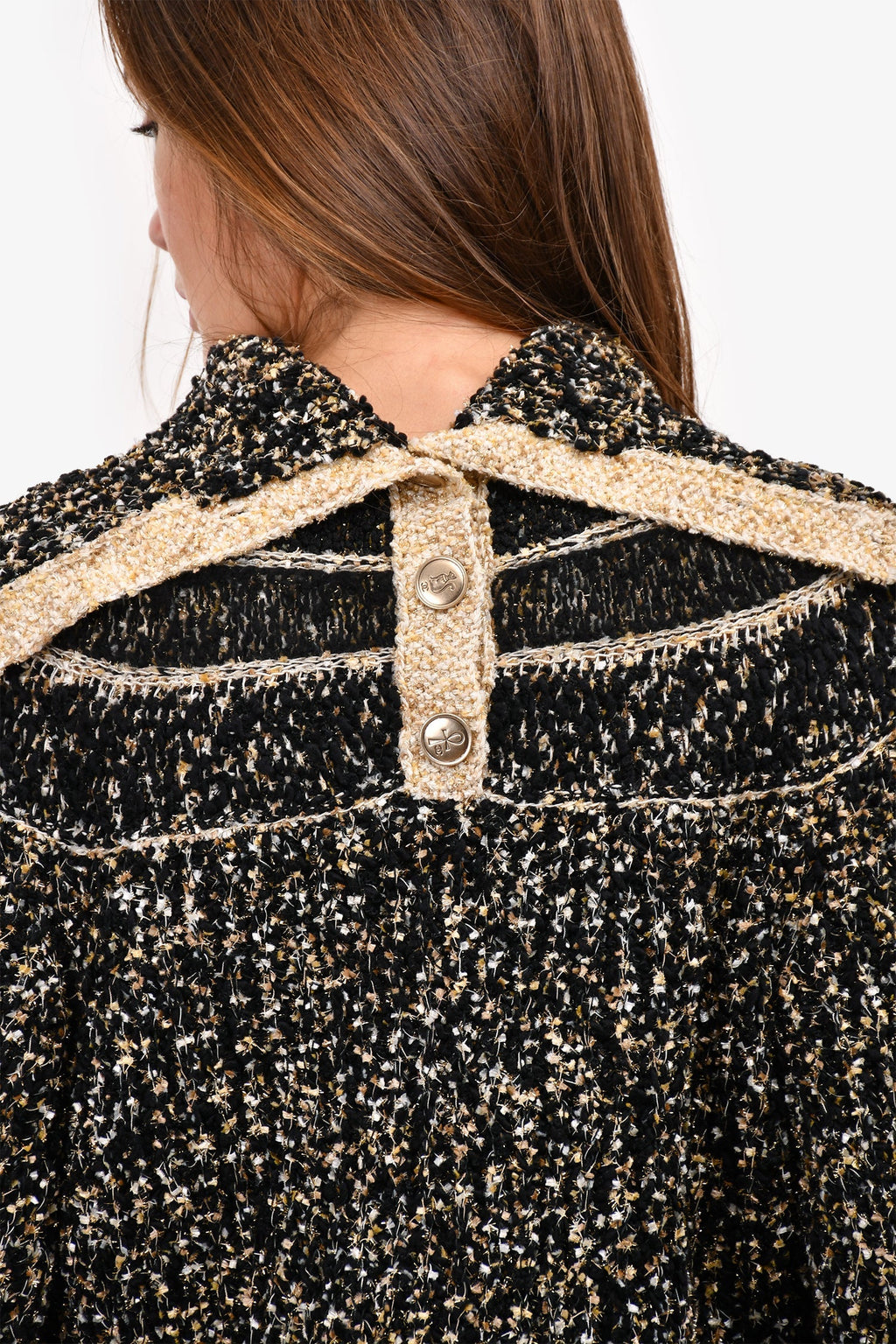 Pre-Loved Chanel™ 2019 Black/Gold Wool Fold-over Collar Sweater Size 36
